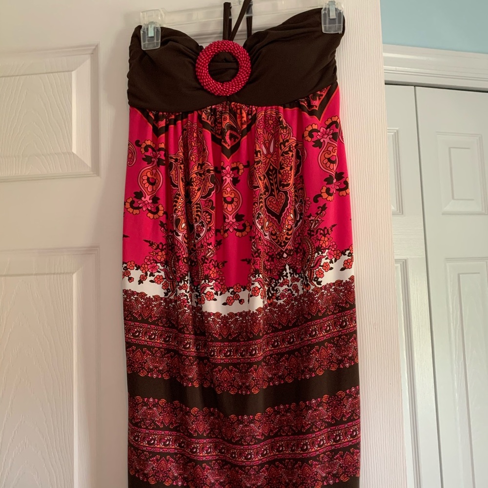 My Michelle Pink & Brown Sundress